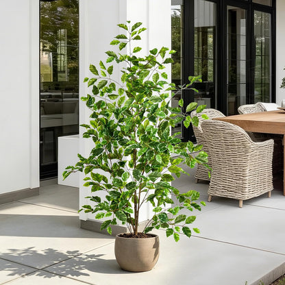 Artificial Ficus Tree Indoor 4ft, Large Potted Faux Tree with Realistic Silk Leaves & Trunk for Home Office, Living Room Corner Decor