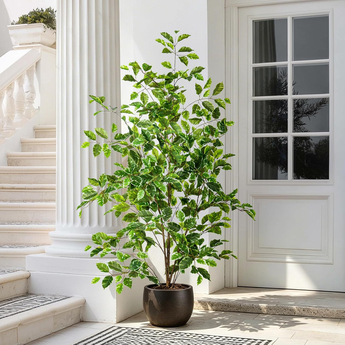 Artificial Ficus Tree Indoor 4ft, Large Potted Faux Tree with Realistic Silk Leaves & Trunk for Home Office, Living Room Corner Decor
