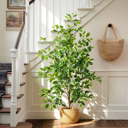 Artificial Ficus Tree Indoor 4ft, Large Potted Faux Tree with Realistic Silk Leaves & Trunk for Home Office, Living Room Corner Decor