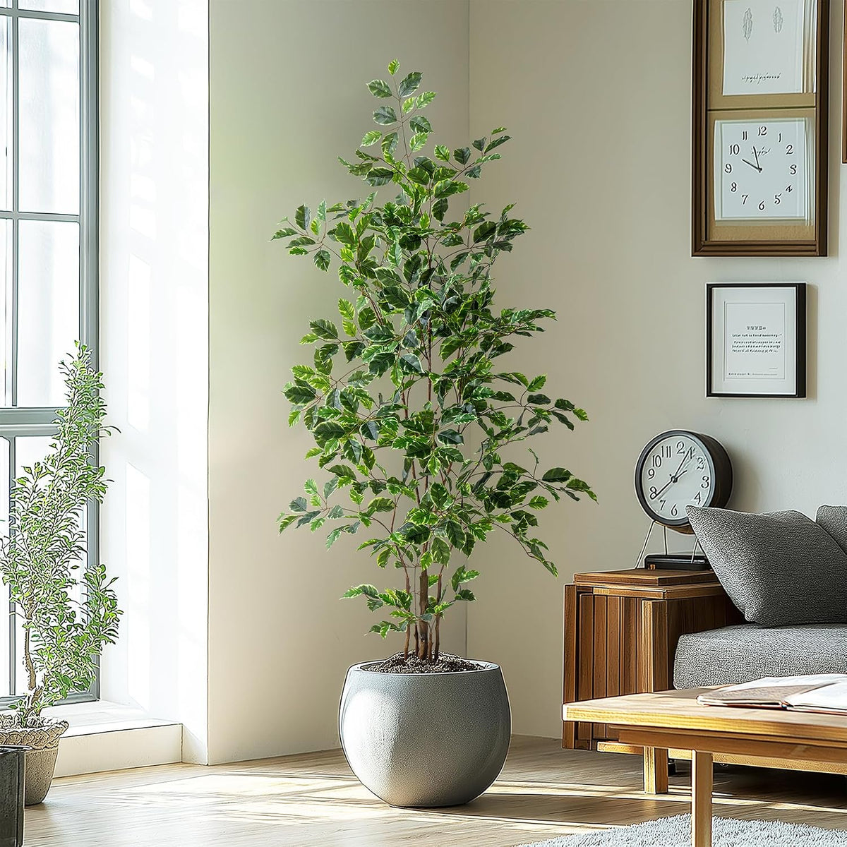 Artificial Ficus Tree Indoor 4ft, Large Potted Faux Tree with Realistic Silk Leaves & Trunk for Home Office, Living Room Corner Decor