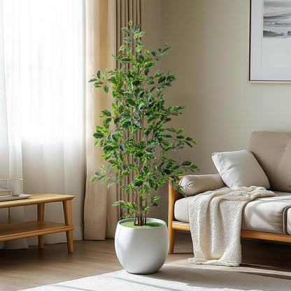 Artificial Ficus Tree Indoor 4ft, Large Potted Faux Tree with Realistic Silk Leaves & Trunk for Home Office, Living Room Corner Decor