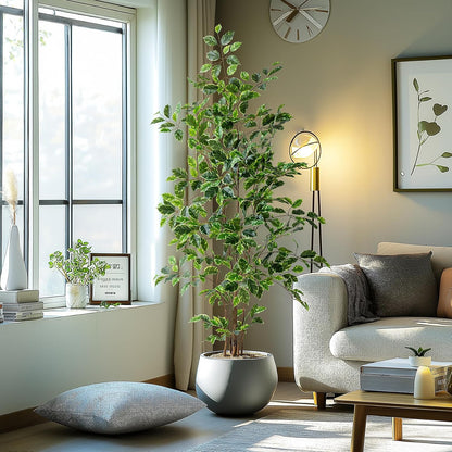 Artificial Ficus Tree Indoor 4ft, Large Potted Faux Tree with Realistic Silk Leaves & Trunk for Home Office, Living Room Corner Decor