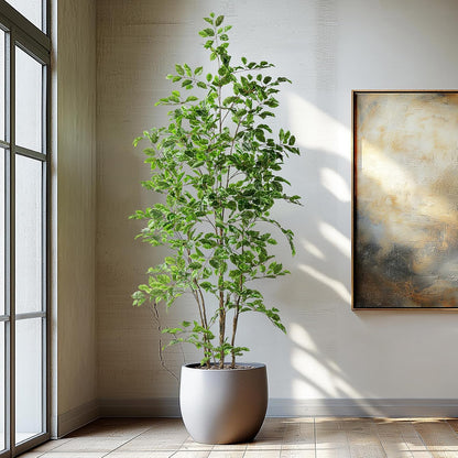Artificial Ficus Tree Indoor 4ft, Large Potted Faux Tree with Realistic Silk Leaves & Trunk for Home Office, Living Room Corner Decor
