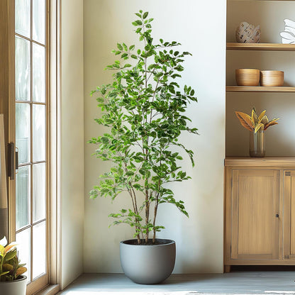 Artificial Ficus Tree Indoor 4ft, Large Potted Faux Tree with Realistic Silk Leaves & Trunk for Home Office, Living Room Corner Decor