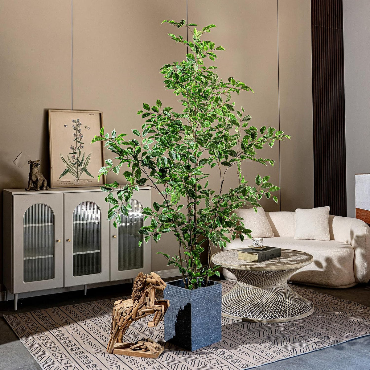 Artificial Ficus Tree Indoor 4ft, Large Potted Faux Tree with Realistic Silk Leaves & Trunk for Home Office, Living Room Corner Decor