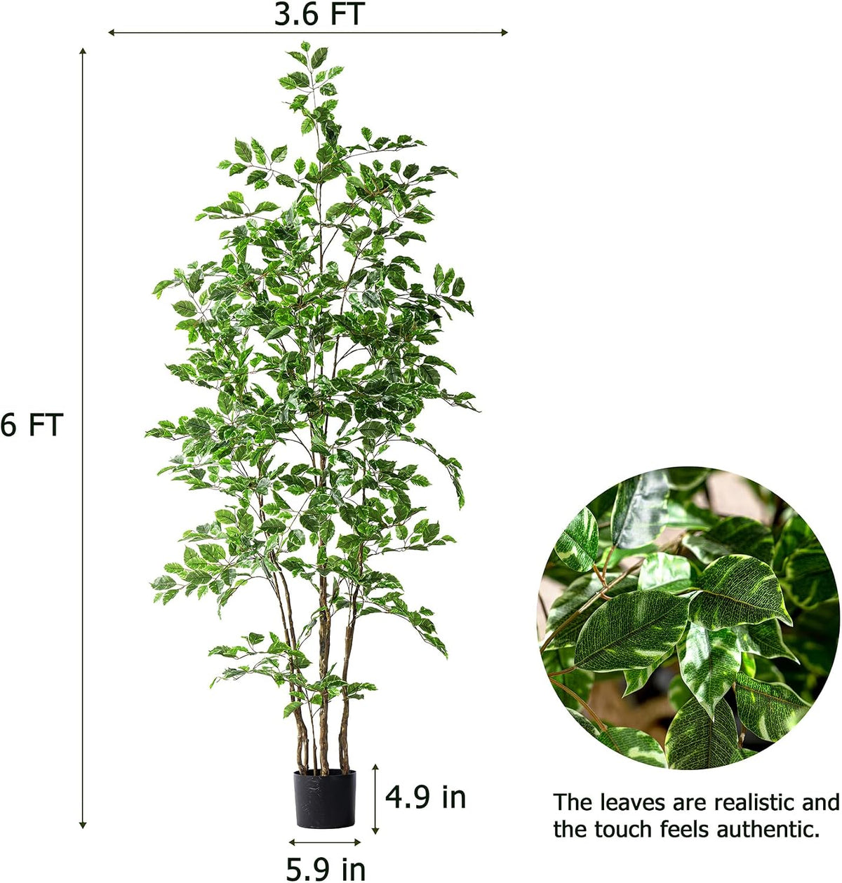 Artificial Ficus Tree Indoor 4ft, Large Potted Faux Tree with Realistic Silk Leaves & Trunk for Home Office, Living Room Corner Decor