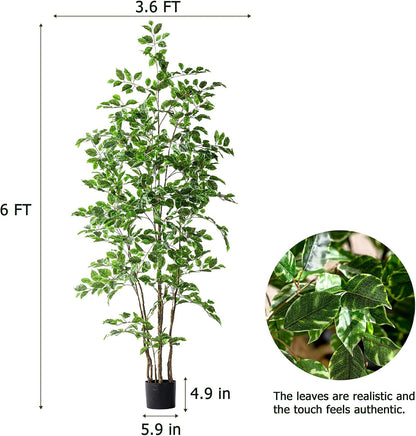 Artificial Ficus Tree Indoor 4ft, Large Potted Faux Tree with Realistic Silk Leaves & Trunk for Home Office, Living Room Corner Decor