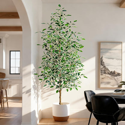 Artificial Ficus Tree Indoor 4ft, Large Potted Faux Tree with Realistic Silk Leaves & Trunk for Home Office, Living Room Corner Decor