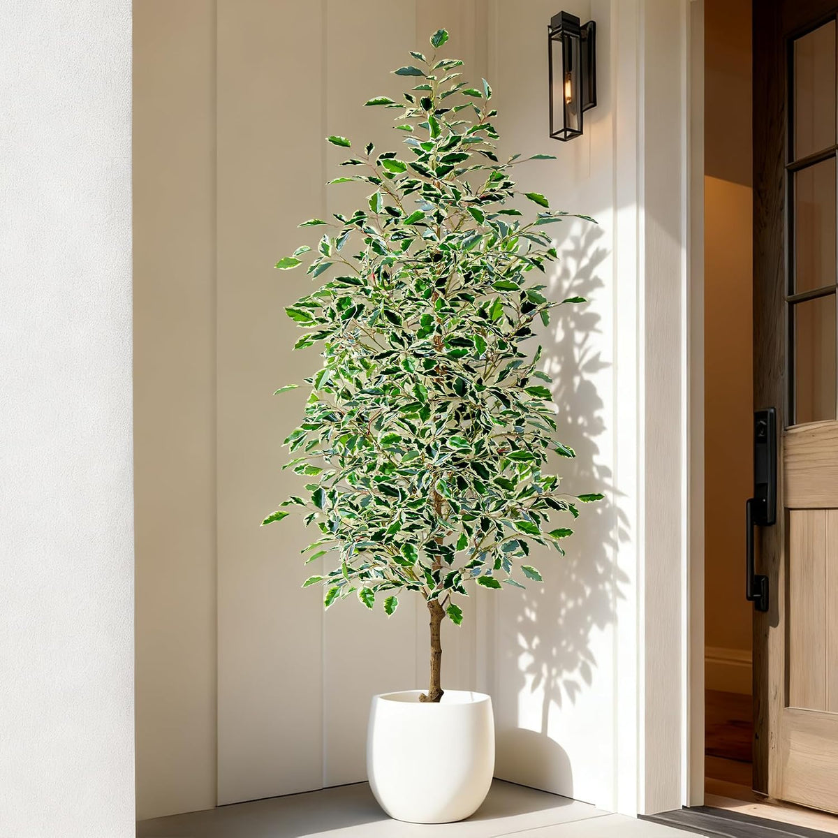 Artificial Ficus Tree Indoor 4ft, Large Potted Faux Tree with Realistic Silk Leaves & Trunk for Home Office, Living Room Corner Decor
