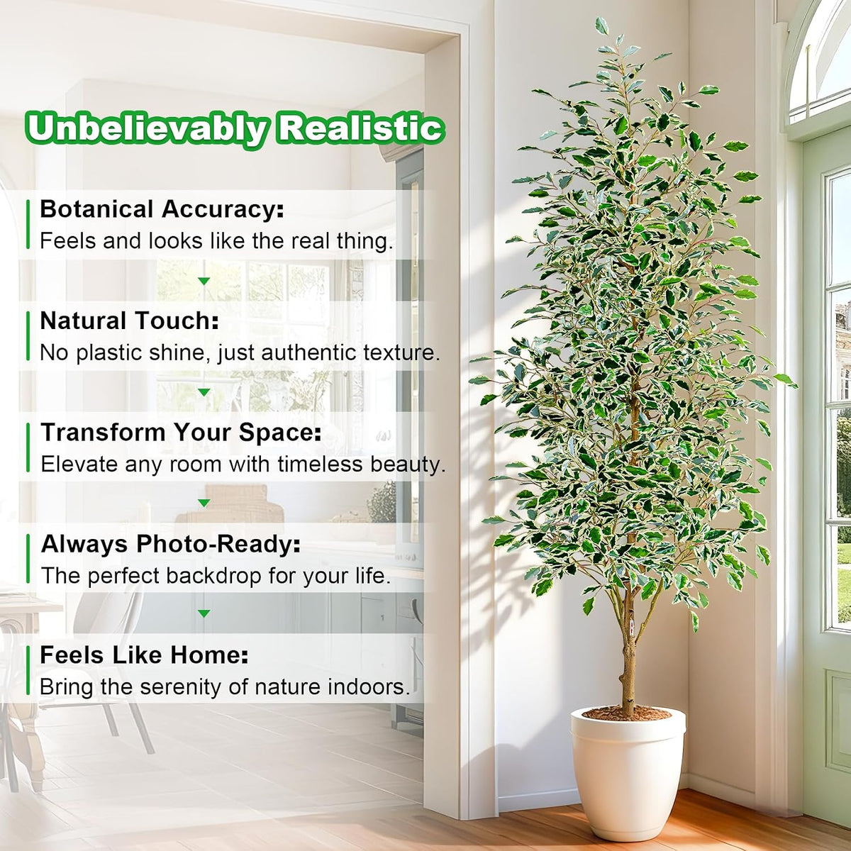 Artificial Ficus Tree Indoor 4ft, Large Potted Faux Tree with Realistic Silk Leaves & Trunk for Home Office, Living Room Corner Decor