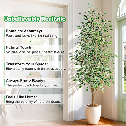 Artificial Ficus Tree Indoor 4ft, Large Potted Faux Tree with Realistic Silk Leaves & Trunk for Home Office, Living Room Corner Decor