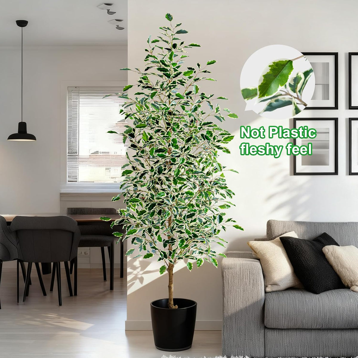 Artificial Ficus Tree Indoor 4ft, Large Potted Faux Tree with Realistic Silk Leaves & Trunk for Home Office, Living Room Corner Decor