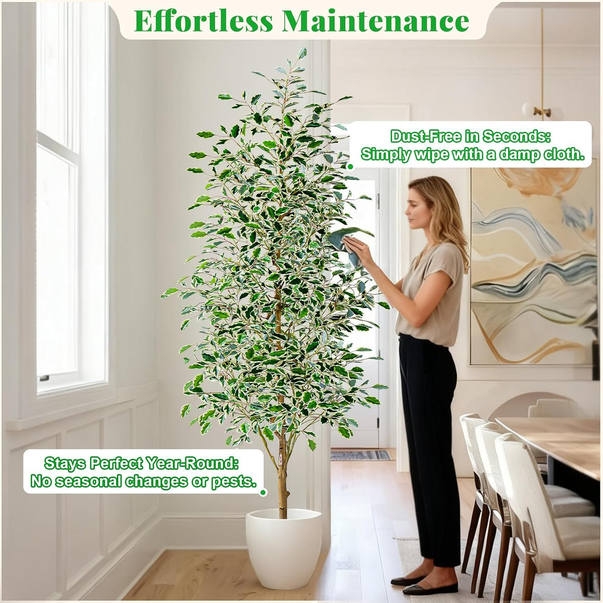 Artificial Ficus Tree Indoor 4ft, Large Potted Faux Tree with Realistic Silk Leaves & Trunk for Home Office, Living Room Corner Decor