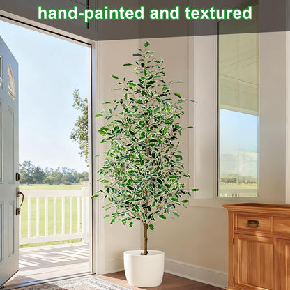 Artificial Ficus Tree Indoor 4ft, Large Potted Faux Tree with Realistic Silk Leaves & Trunk for Home Office, Living Room Corner Decor