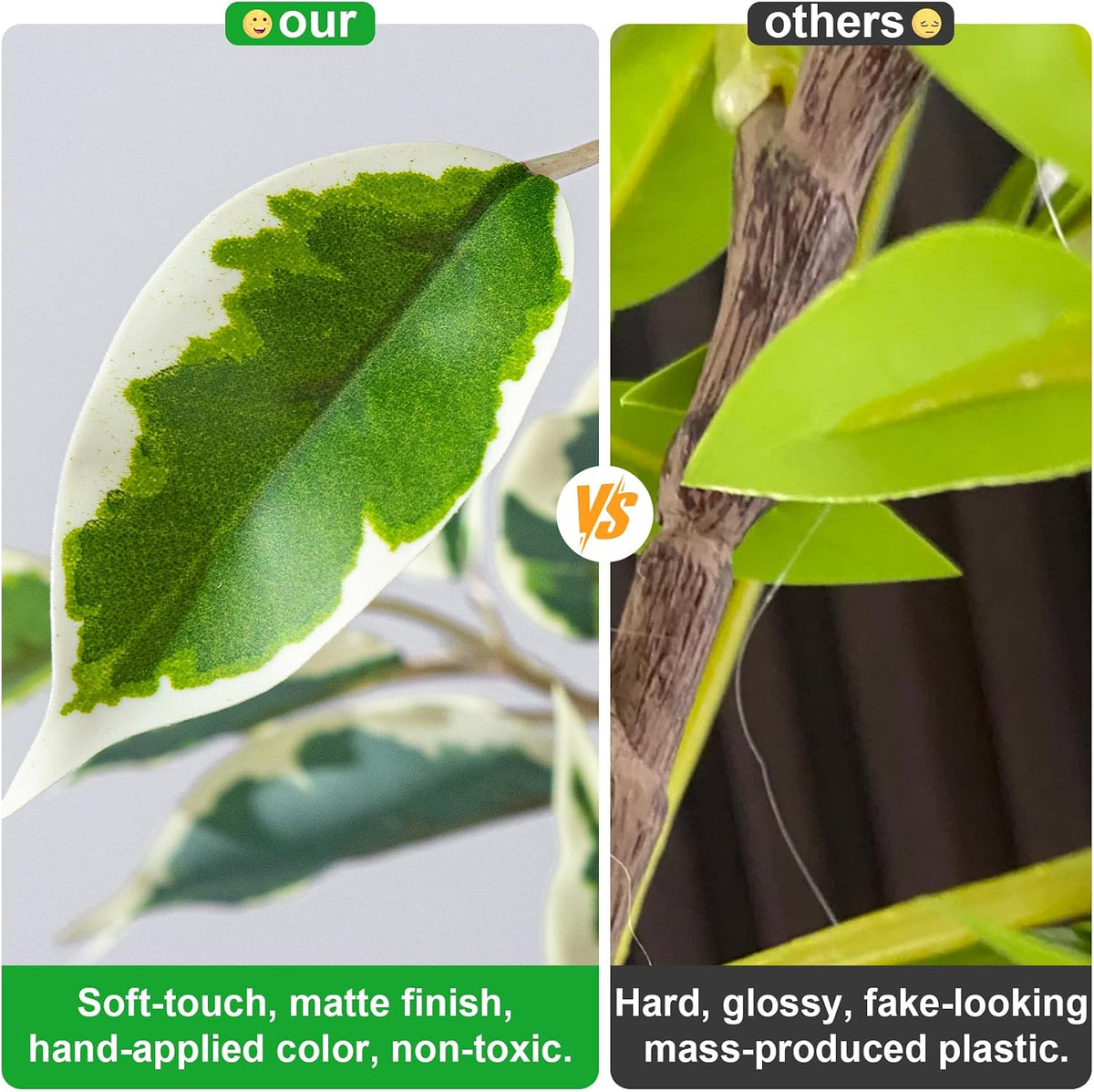 Artificial Ficus Tree Indoor 4ft, Large Potted Faux Tree with Realistic Silk Leaves & Trunk for Home Office, Living Room Corner Decor