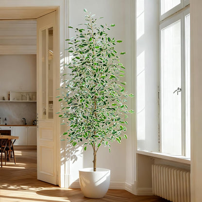 Artificial Ficus Tree Indoor 4ft, Large Potted Faux Tree with Realistic Silk Leaves & Trunk for Home Office, Living Room Corner Decor
