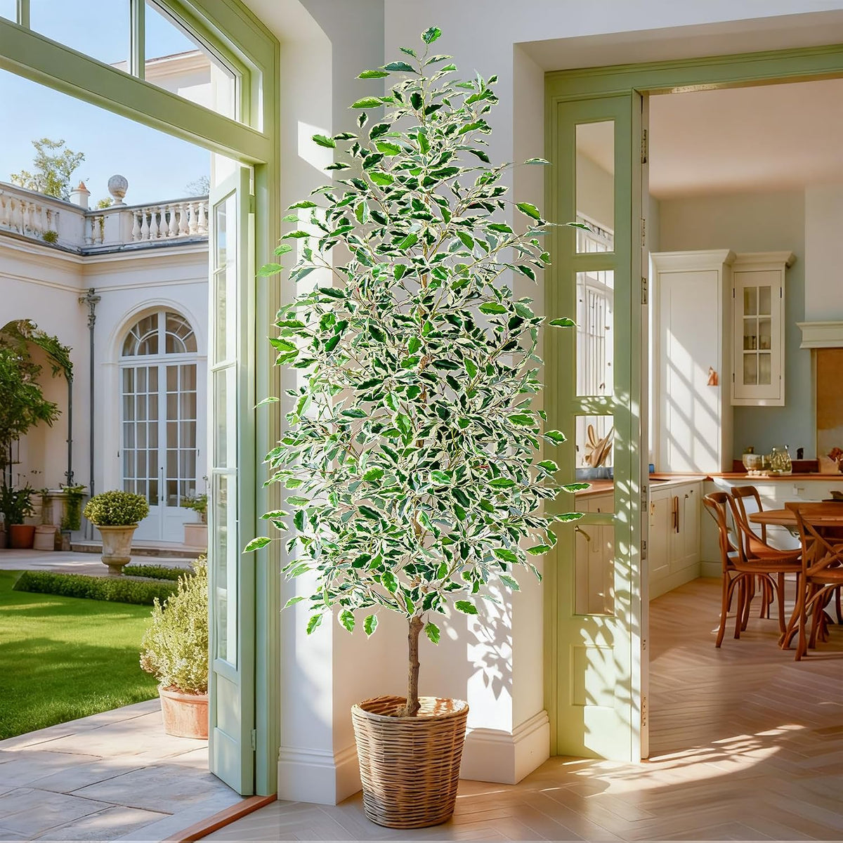 Artificial Ficus Tree Indoor 4ft, Large Potted Faux Tree with Realistic Silk Leaves & Trunk for Home Office, Living Room Corner Decor