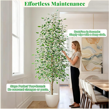 Artificial Ficus Tree Indoor 4ft, Large Potted Faux Tree with Realistic Silk Leaves & Trunk for Home Office, Living Room Corner Decor
