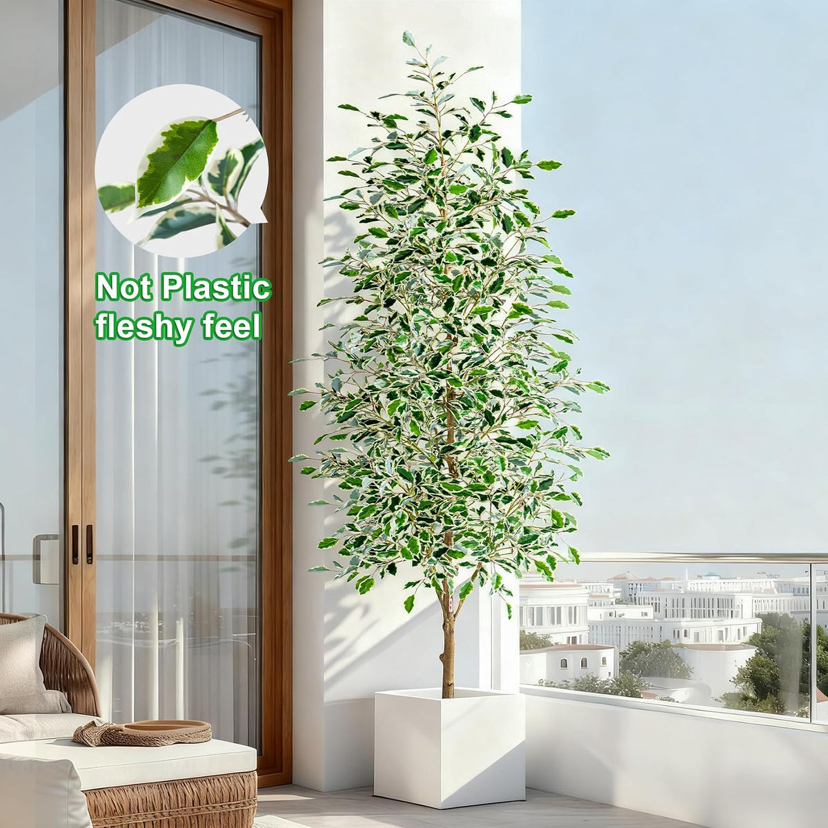 Artificial Ficus Tree Indoor 4ft, Large Potted Faux Tree with Realistic Silk Leaves & Trunk for Home Office, Living Room Corner Decor