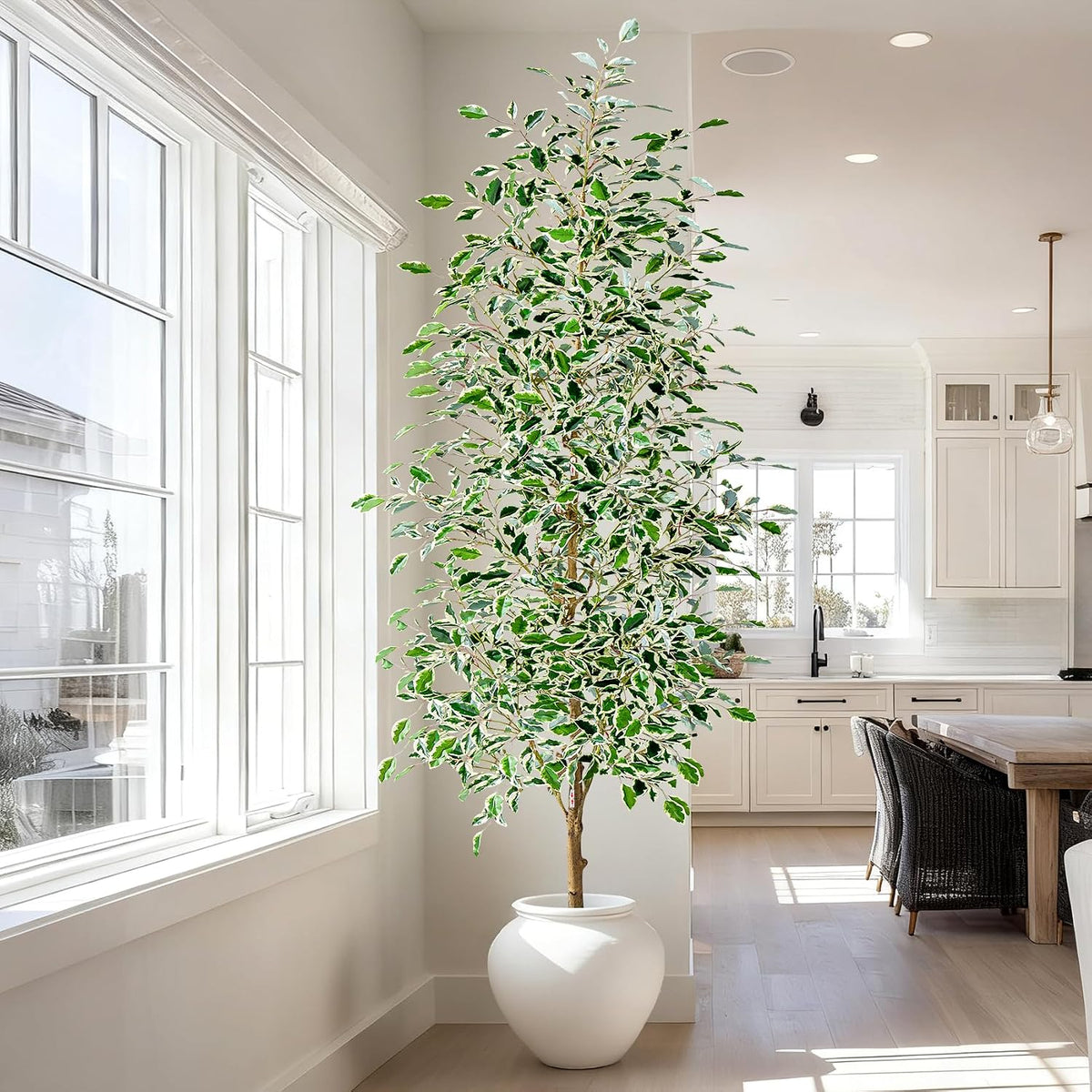 Artificial Ficus Tree Indoor 4ft, Large Potted Faux Tree with Realistic Silk Leaves & Trunk for Home Office, Living Room Corner Decor