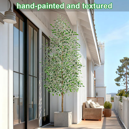 Artificial Ficus Tree Indoor 4ft, Large Potted Faux Tree with Realistic Silk Leaves & Trunk for Home Office, Living Room Corner Decor