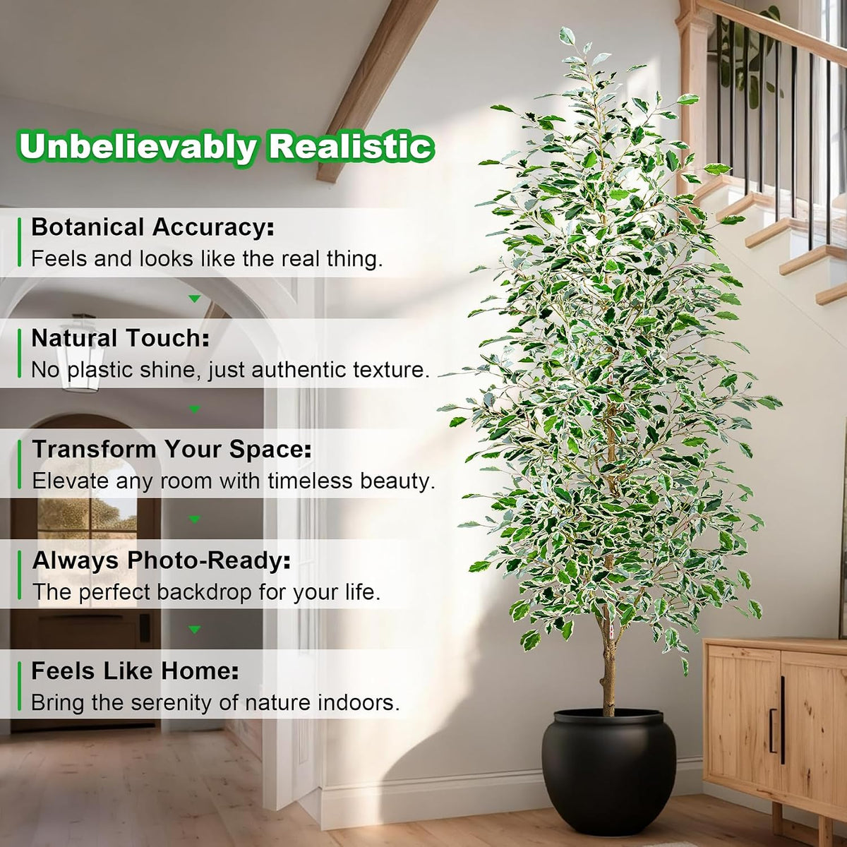 Artificial Ficus Tree Indoor 4ft, Large Potted Faux Tree with Realistic Silk Leaves & Trunk for Home Office, Living Room Corner Decor