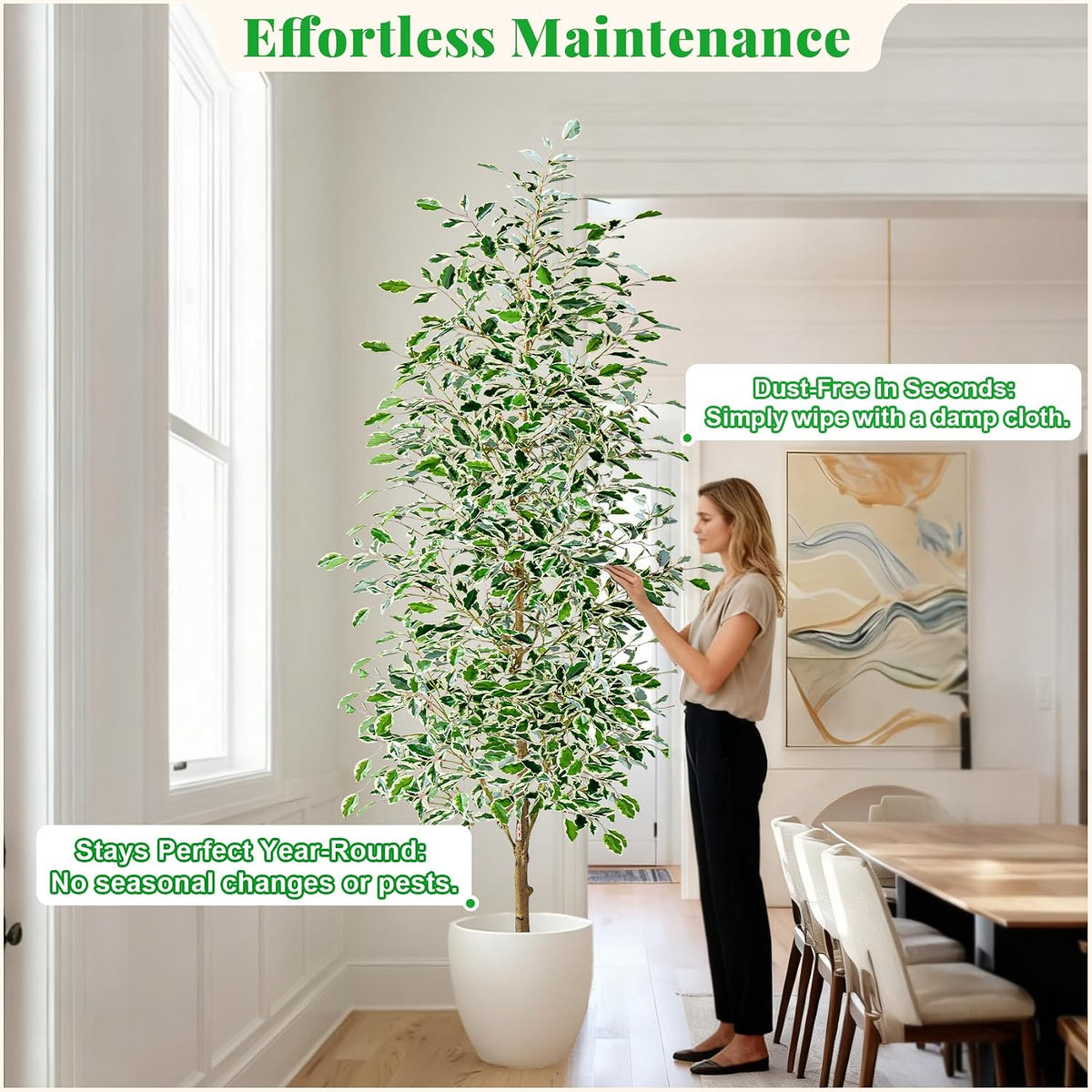 Artificial Ficus Tree Indoor 4ft, Large Potted Faux Tree with Realistic Silk Leaves & Trunk for Home Office, Living Room Corner Decor