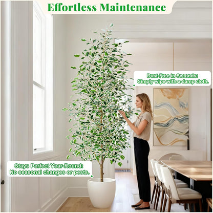 Artificial Ficus Tree Indoor 4ft, Large Potted Faux Tree with Realistic Silk Leaves & Trunk for Home Office, Living Room Corner Decor
