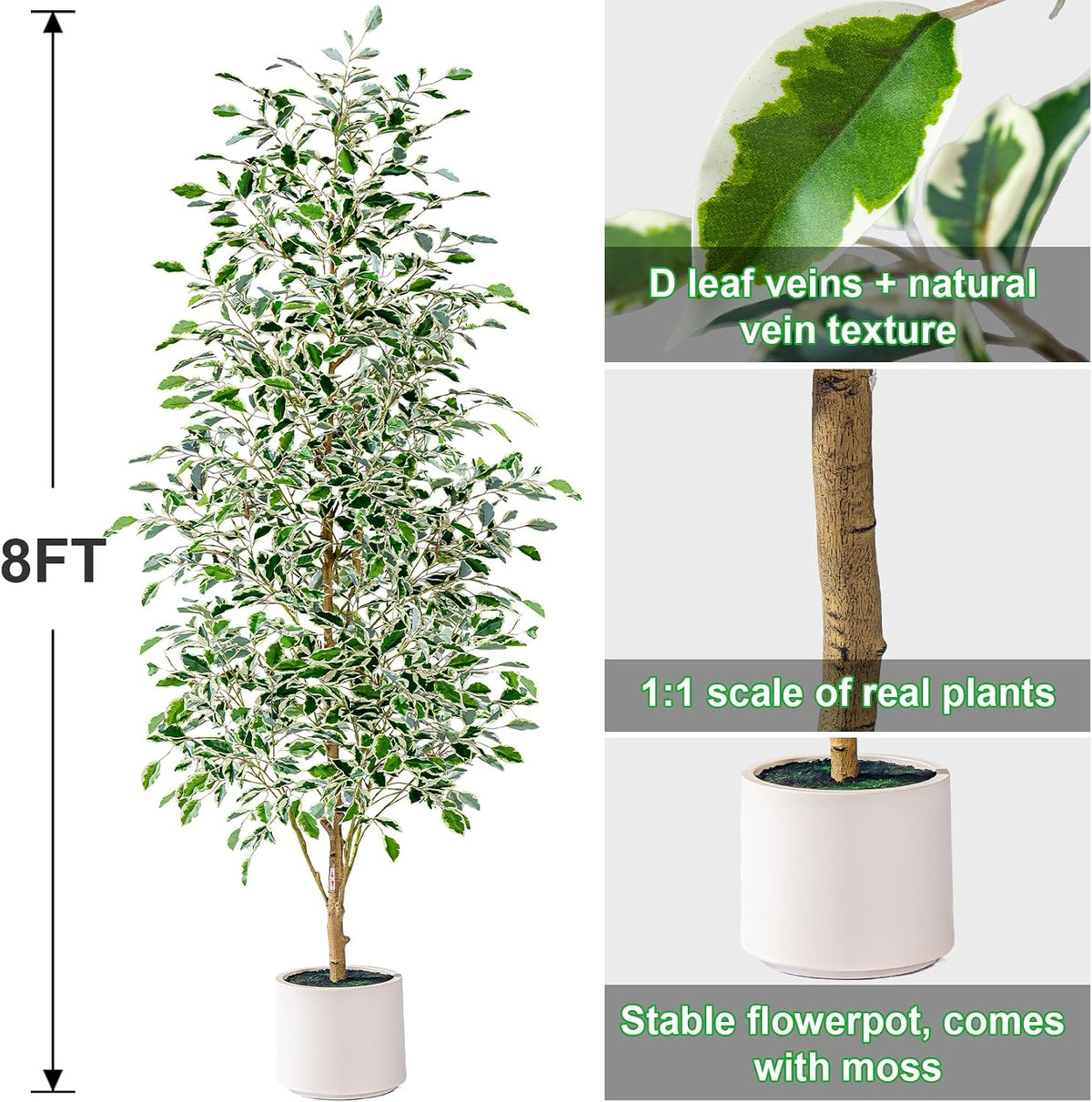 Artificial Ficus Tree Indoor 4ft, Large Potted Faux Tree with Realistic Silk Leaves & Trunk for Home Office, Living Room Corner Decor