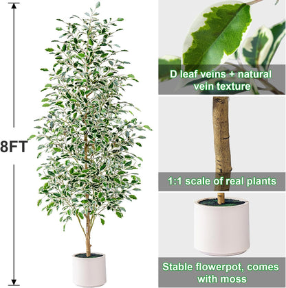 Artificial Ficus Tree Indoor 4ft, Large Potted Faux Tree with Realistic Silk Leaves & Trunk for Home Office, Living Room Corner Decor