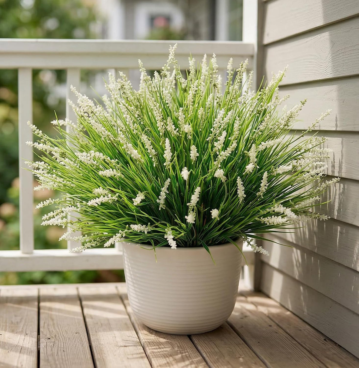 Outdoor Faux Plants, 12 Pcs Fake Plant UV Resistant Monkey Grass Lavender Flowers, Artificial Greenery Shrubs Bush for Outside Planter Patio Garden Front Porch Door Yard Spring Summer Decor, White