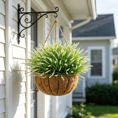 Outdoor Faux Plants, 12 Pcs Fake Plant UV Resistant Monkey Grass Lavender Flowers, Artificial Greenery Shrubs Bush for Outside Planter Patio Garden Front Porch Door Yard Spring Summer Decor, White