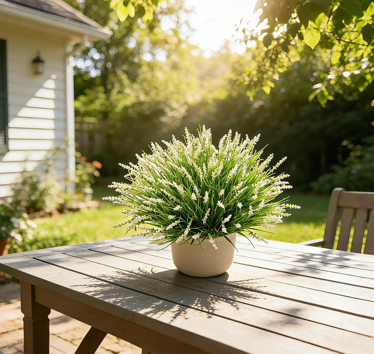 Outdoor Faux Plants, 12 Pcs Fake Plant UV Resistant Monkey Grass Lavender Flowers, Artificial Greenery Shrubs Bush for Outside Planter Patio Garden Front Porch Door Yard Spring Summer Decor, White