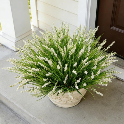 Outdoor Faux Plants, 12 Pcs Fake Plant UV Resistant Monkey Grass Lavender Flowers, Artificial Greenery Shrubs Bush for Outside Planter Patio Garden Front Porch Door Yard Spring Summer Decor, White