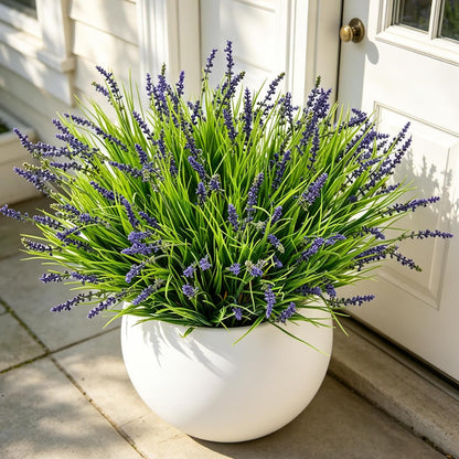 Outdoor Faux Plants, 12 Pcs Fake Plant UV Resistant Monkey Grass Lavender Flowers, Artificial Greenery Shrubs Bush for Outside Planter Patio Garden Front Porch Door Yard Spring Summer Decor, White