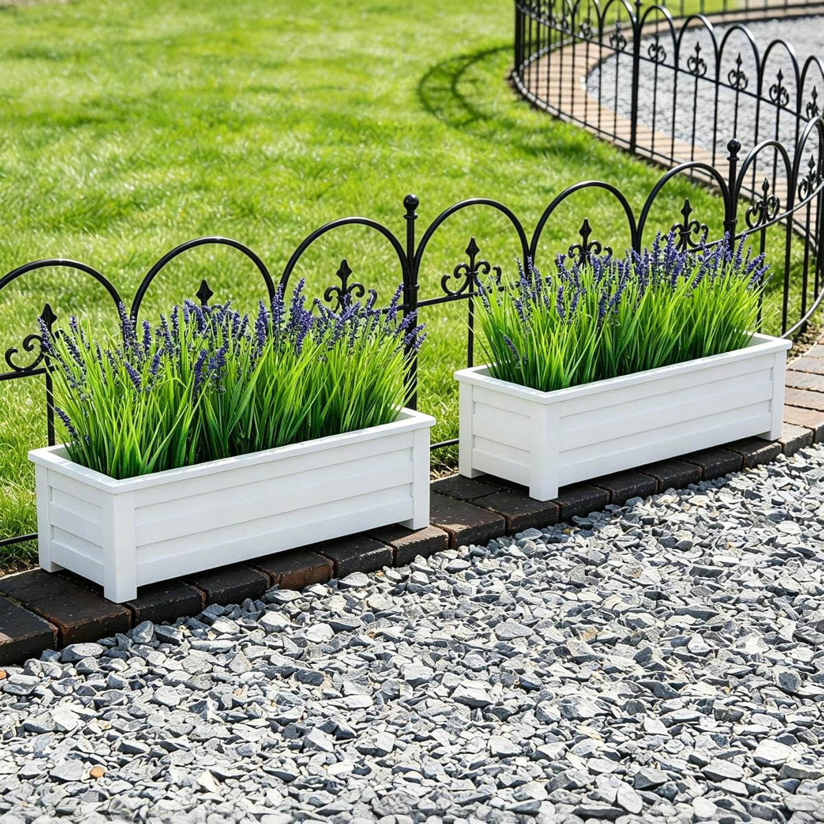 Outdoor Faux Plants, 12 Pcs Fake Plant UV Resistant Monkey Grass Lavender Flowers, Artificial Greenery Shrubs Bush for Outside Planter Patio Garden Front Porch Door Yard Spring Summer Decor, White