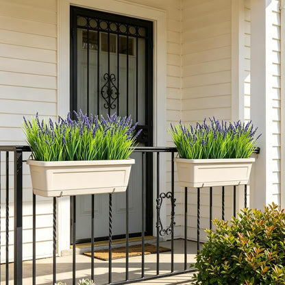 Outdoor Faux Plants, 12 Pcs Fake Plant UV Resistant Monkey Grass Lavender Flowers, Artificial Greenery Shrubs Bush for Outside Planter Patio Garden Front Porch Door Yard Spring Summer Decor, White