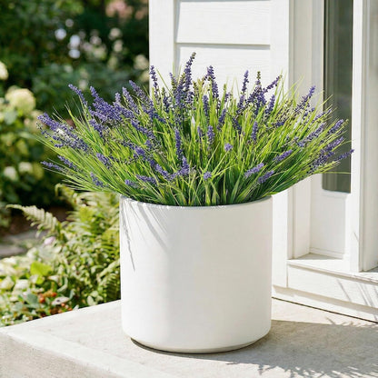 Outdoor Faux Plants, 12 Pcs Fake Plant UV Resistant Monkey Grass Lavender Flowers, Artificial Greenery Shrubs Bush for Outside Planter Patio Garden Front Porch Door Yard Spring Summer Decor, White