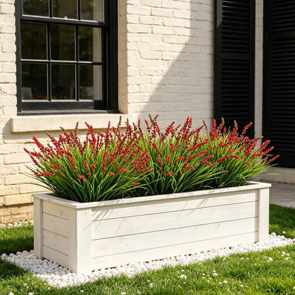 Outdoor Faux Plants, 12 Pcs Fake Plant UV Resistant Monkey Grass Lavender Flowers, Artificial Greenery Shrubs Bush for Outside Planter Patio Garden Front Porch Door Yard Spring Summer Decor, White