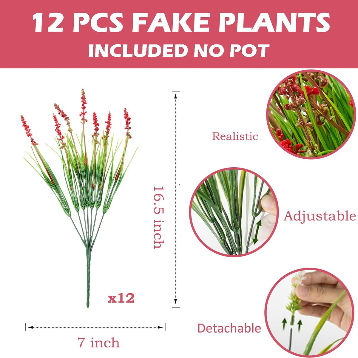 Outdoor Faux Plants, 12 Pcs Fake Plant UV Resistant Monkey Grass Lavender Flowers, Artificial Greenery Shrubs Bush for Outside Planter Patio Garden Front Porch Door Yard Spring Summer Decor, White