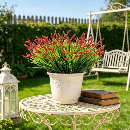 Outdoor Faux Plants, 12 Pcs Fake Plant UV Resistant Monkey Grass Lavender Flowers, Artificial Greenery Shrubs Bush for Outside Planter Patio Garden Front Porch Door Yard Spring Summer Decor, White