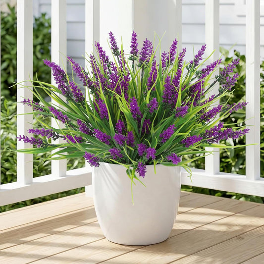 Artificial Flowers for Outdoor Planter Indoor Decor Fake Lavender Flowers UV Resistant Faux Grass Plants for Porch Decor Planter Filler Faux Greenery for Patio Garden Pathway, 10 Bundles (Purple)