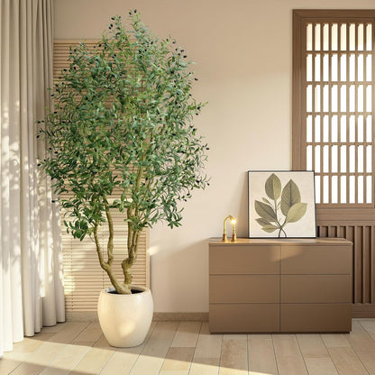 6ft Artificial Olive Tree Indoor, Fake Olive Tree with White Pot, Faux Olive Tree with Dense Leaves & Realistic Fruits, Tall Artificial Plant for Home Living Room Office Entryway Decor