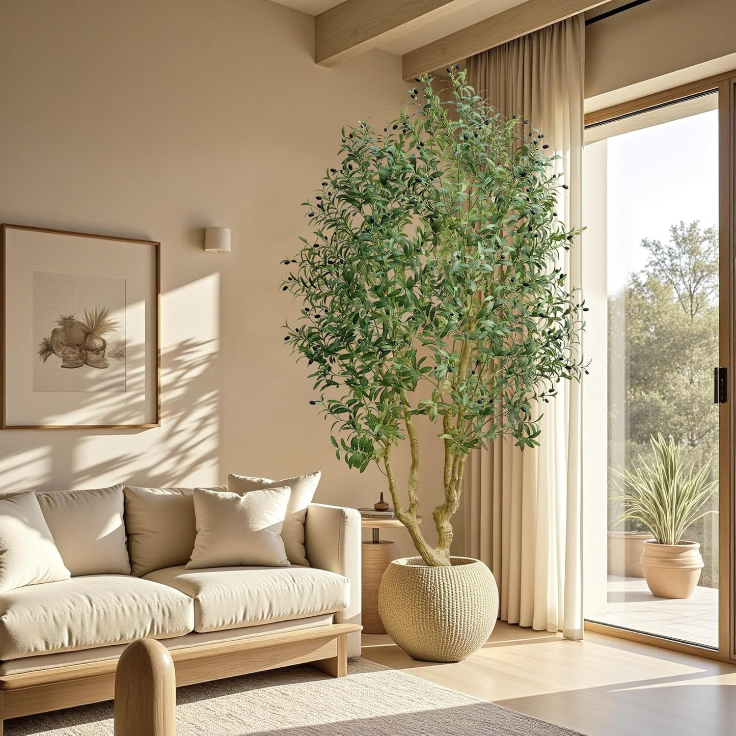 6ft Artificial Olive Tree Indoor, Fake Olive Tree with White Pot, Faux Olive Tree with Dense Leaves & Realistic Fruits, Tall Artificial Plant for Home Living Room Office Entryway Decor