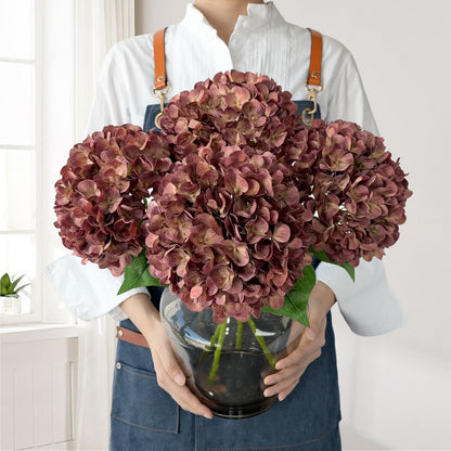 JINWOE Pink Flowers Silk Artificial Hydrangeas, 4Pcs 22" Lifelike Large Silk Flowers with Stems, Artificial Flowers for Wedding Bouquet Table Centerpieces Outdoor Home
