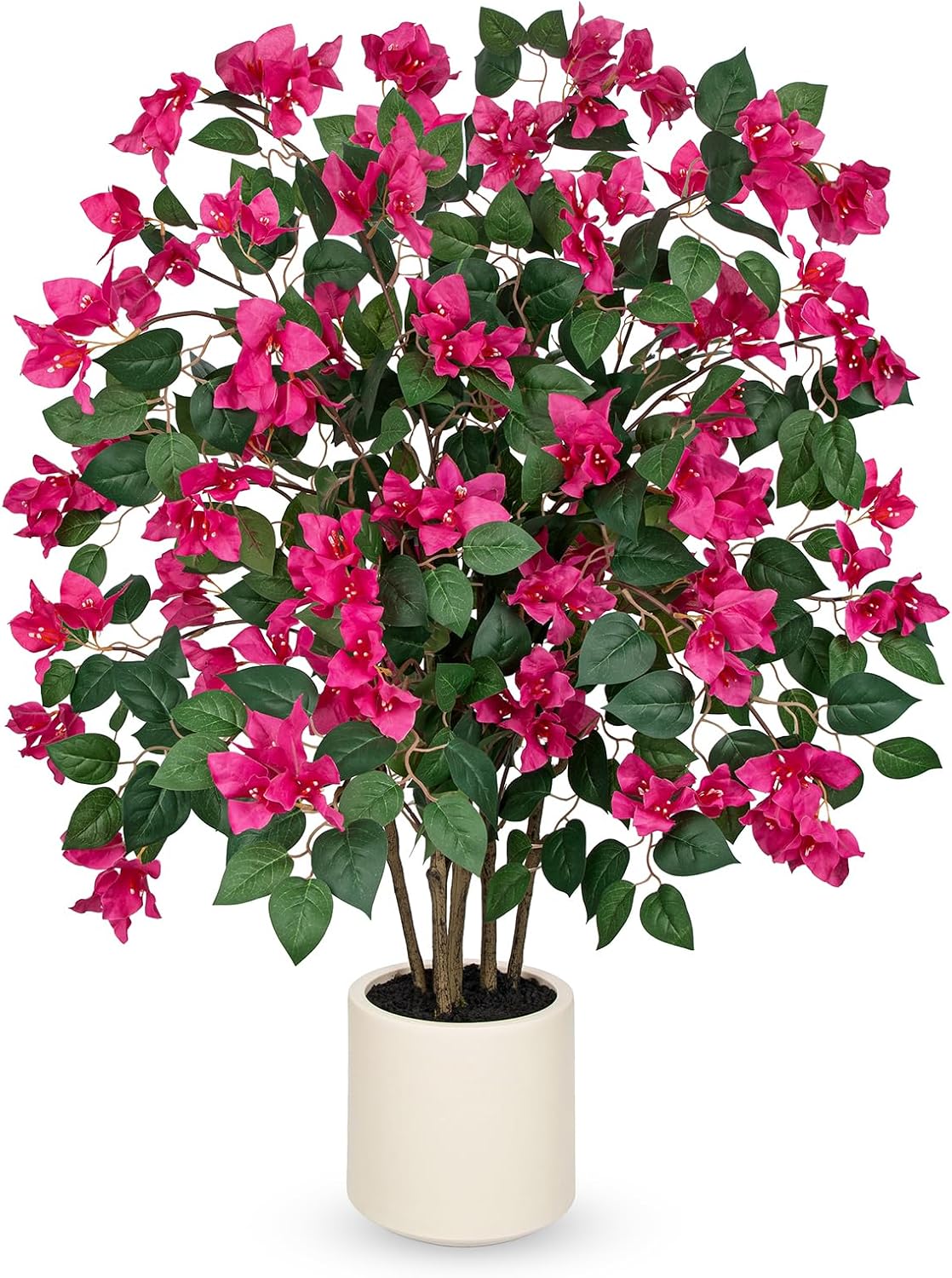 35.4in Artificial Bougainvillea Floral Tree in White Pot, Hot Pink Large Silk Flower Tree Faux Potted Tree for Indoor Outdoor Home Office Garden Wedding Party Decor
