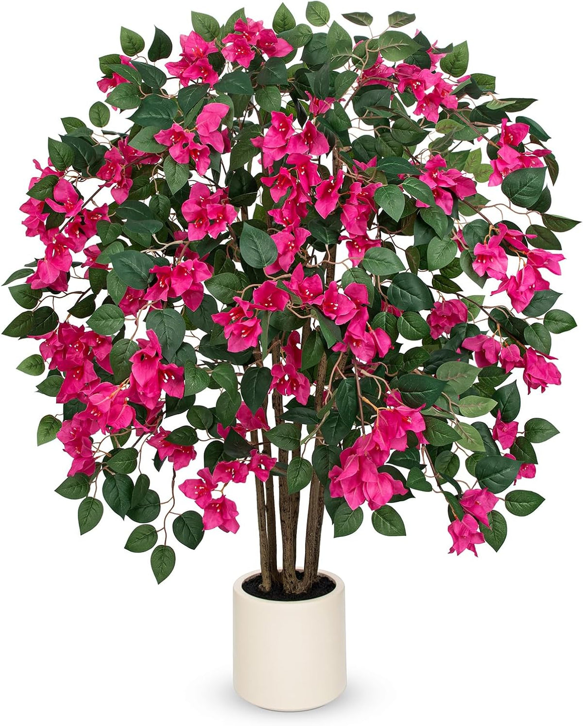 35.4in Artificial Bougainvillea Floral Tree in White Pot, Hot Pink Large Silk Flower Tree Faux Potted Tree for Indoor Outdoor Home Office Garden Wedding Party Decor