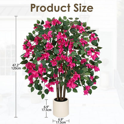 35.4in Artificial Bougainvillea Floral Tree in White Pot, Hot Pink Large Silk Flower Tree Faux Potted Tree for Indoor Outdoor Home Office Garden Wedding Party Decor