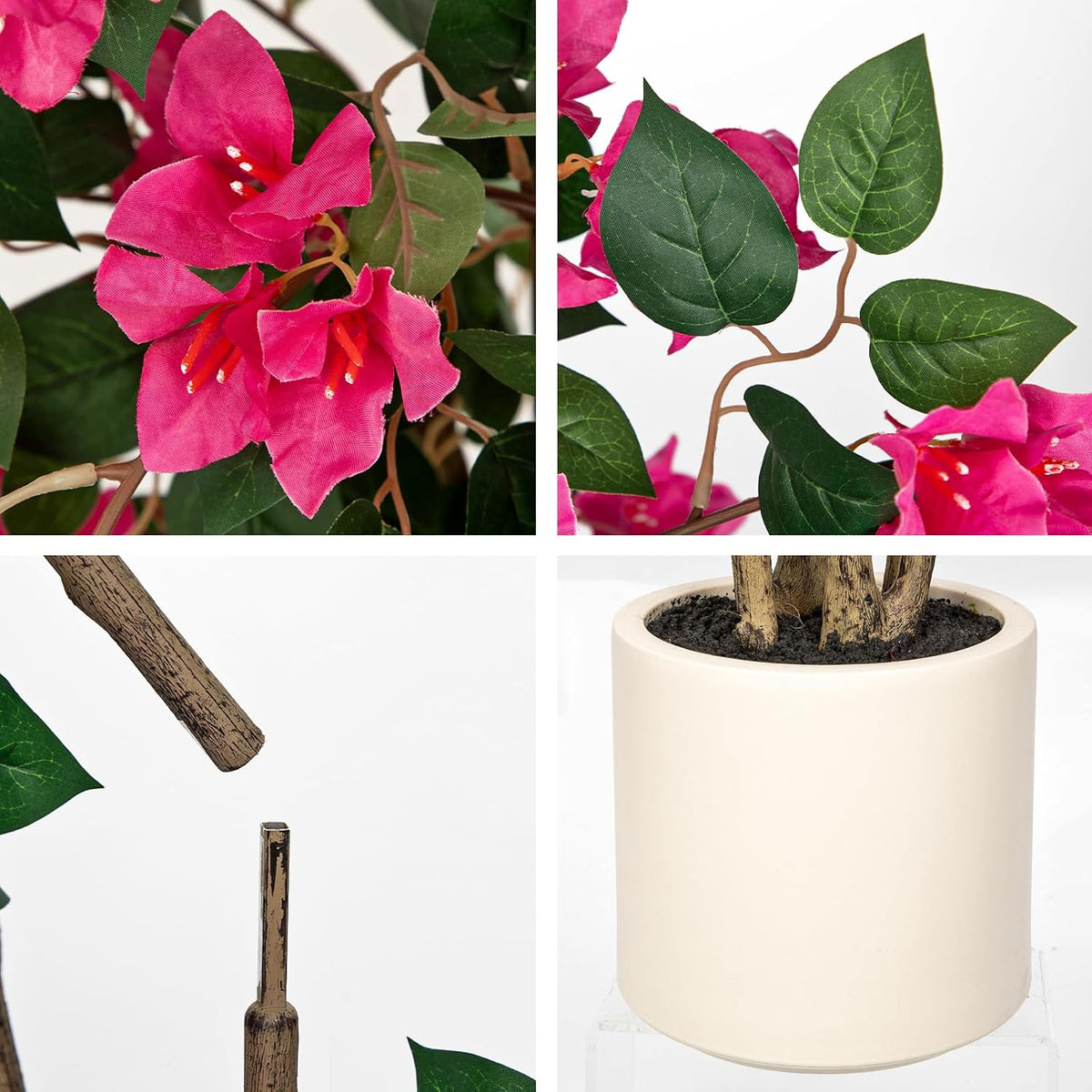 35.4in Artificial Bougainvillea Floral Tree in White Pot, Hot Pink Large Silk Flower Tree Faux Potted Tree for Indoor Outdoor Home Office Garden Wedding Party Decor