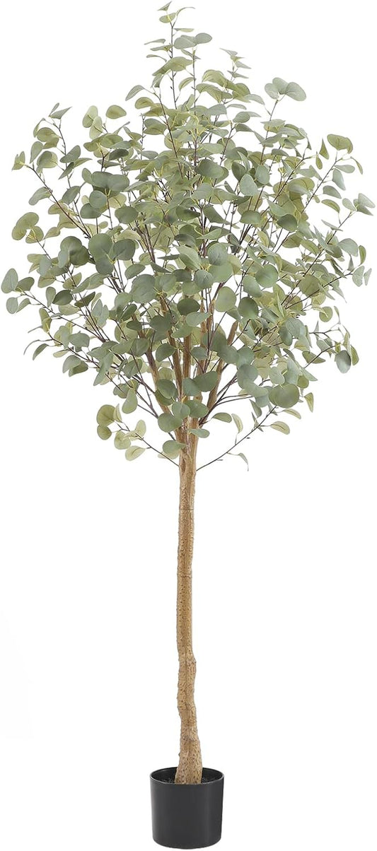 Tall Eucalyptus Tree Artificial，6ft(72in) Faux Eucalyptus Tree with Realistic Silk Leaves， Fake Trees Indoor Outdoor for Home Office Living Room Bedroom Foyer Porch Decor.
